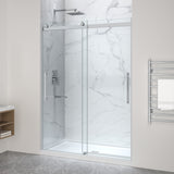 Stellar Series 76 in. x 57-60 in. Sliding Frameless Shower Door with Alcove Center Drain Shower Base - Multiple Finishes