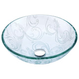 Vieno Series 17 in. Bathroom Vessel Sink with Scratch-Tough and Stain-Resistant Non-Porous Surface in Clear Floral Glass
