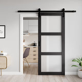Sonora Series 36 in. x 84 in. Dark Gray MDF Interior Sliding Barn Door with Frosted Glass and Hardware Kit in Matte Black