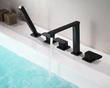 ANZZI Shore 5-Hole Deck Mount Tub Filler, 3-Handle Control, Integrated Hand Sprayer, Solid Brass, 1.8 GPM Flow, cUPC Certified, Various Finishes