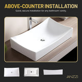 Ruth Series 22 in. Rectangular Ceramic Vessel Sink Basin in Glossy White with Curved Edge for Countertop Bathroom Vanity
