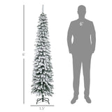 HOMCOM 6' Tall Unlit Slim Pencil Xmas Tree, Snow Flocked Artificial Christmas Tree with Realistic Branches and 603 Tips, Green