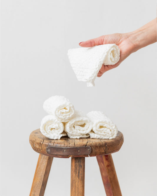 Waffle face cloth set of 5 in White