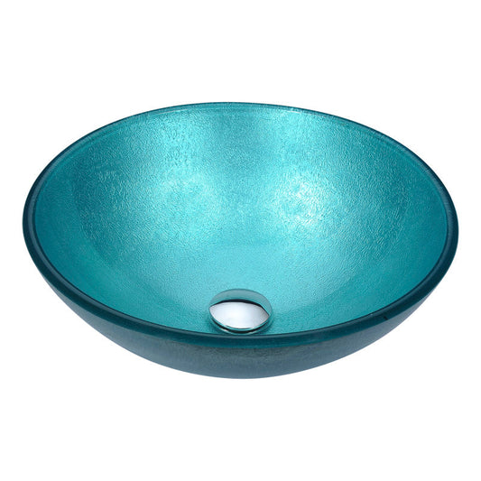 Posh Series 17 in. Bathroom Vessel Sink with Scratch-Tough and Stain-Resistant Non-Porous Surface in Coral Blue Glass