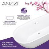 ANZZI Ami Series 30" W Freestanding Soaker Tub with Elegant Curve, Ergonomic Design, Center Drain, Slip-Resistant Texture, and Lifetime Warranty, Glossy White