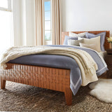 200TC Yarn Dyed Chambray Indigo Blue Triple Embroidery Duvet Cover Set