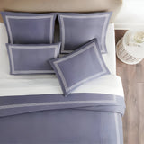 200TC Yarn Dyed Chambray Indigo Blue Triple Embroidery Duvet Cover Set