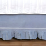 200TC Yarn Dyed Chambray Indigo Blue Triple Embroidery Ruffle Bed Skirt