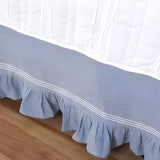200TC Yarn Dyed Chambray Indigo Blue Triple Embroidery Ruffle Bed Skirt