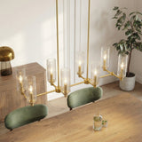Willow Eight Lights Island With Clear Ribbed Glass Pendant Lamp - Satin Brass