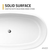 Roccia Series 61 in. x 31 in. Flat Bottom Solid Surface Freestanding Soaking Bathtub with Center Drain in Matte White