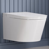 Wall-Hung Elongated Toilet in White with Slow-Closing Lid, Heated Seat, Auto Flush, Remote Control, and Night Light