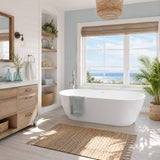 ANZZI Mone Series 67" L Freestanding Soaker Tub with Elegant Contemporary Design, Durable Acrylic Construction, and Built-in Overflow, Glossy White