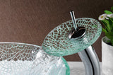 Choir Series 17 in. Round Bathroom Vessel Sink in Crystal Clear Mosaic Glass with Matching Chrome Waterfall Faucet