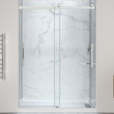 Stellar Series 76 in. x 57-60 in. Sliding Frameless Shower Door with Alcove Shower Base - Multiple Finishes