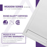 Meadow Base Series 60 in. L x 32 in. W Alcove Shower Shower Pan Base with Reversible Drain in Glossy White Acrylic