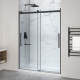 Stellar Series 76 in. x 57-60 in. Sliding Frameless Shower Door with Alcove Center Drain Shower Base - Multiple Finishes