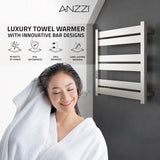 ANZZI Starling Series 6-Bar Wall Mounted Towel Warmer (20.87" L x 20.47" W), Dual Installation, Digital Control Panel, Rhino Alloy Certified Stainless Steel