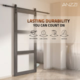 Sonora Series 36 in. x 84 in. Dark Gray MDF Interior Sliding Barn Door with Frosted Glass and Hardware Kit in Matte Black