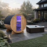 4-6 Person Electric Rock Heater Outdoor White Cedar Sauna with 1-Person All-in-One White Cold Plunge & Built-in Chiller