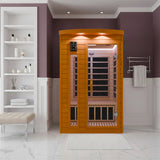 2-Person Indoor Cabin Sauna in Hemlock with Infrared Heating Panels, Tempered Glass Door, and Chromotherapy Lighting
