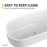 Sabbia Series 71 in. x 32 in. Flat Bottom Solid Surface Freestanding Soaking Bathtub with Center Drain in Matte White