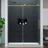 Mountain 60 in x 76 in. Reversible Frameless Sliding Deco-Glass Shower Door with Soft-Close System - Multiple Finishes