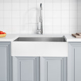 Apollo Series Farmhouse Solid Surface 36 in. 0-Hole Single Bowl Kitchen Sink with Stainless Steel Interior in Matte White