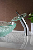 Choir Series 17 in. Round Bathroom Vessel Sink in Crystal Clear Mosaic Glass with Matching Chrome Waterfall Faucet