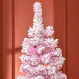HOMCOM 6ft Tall Unlit Snow Flocked Artificial Christmas Tree Slim Pencil Xmas Tree with Pine Shape and Realistic Branches, Pink