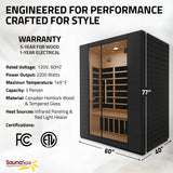 3-Person Infrared Heater Indoor Sauna With Red Light Therapy, Chromotherapy Lights, WiFi Control, Black Canadian Hemlock