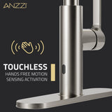 ANZZI Ola Touchless Faucet, 1-Handle, Dual Spray Pull-Down Sprayer, Motion Sensor Activation, Deck Plate Included, Rhino Alloy, Multiple Finishes
