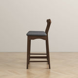 Dorane Solid Wood Frame Grey Fabric Upholstered Bar Stool - Set of 2