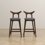 Dorane Solid Wood Frame Grey Fabric Upholstered Bar Stool - Set of 2