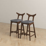 Dorane Solid Wood Frame Grey Fabric Upholstered Bar Stool - Set of 2