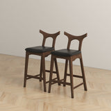 Dorane Solid Wood Frame Black Pu Leather Upholstered Bar Stool - Set of 2