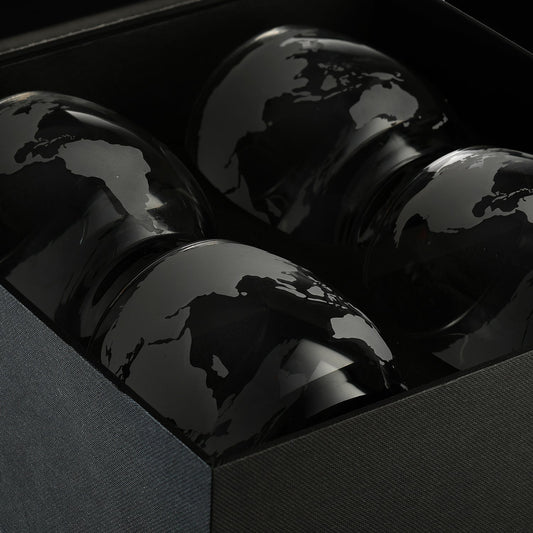 Etched World Globe Glasses 10 oz -Set of 4