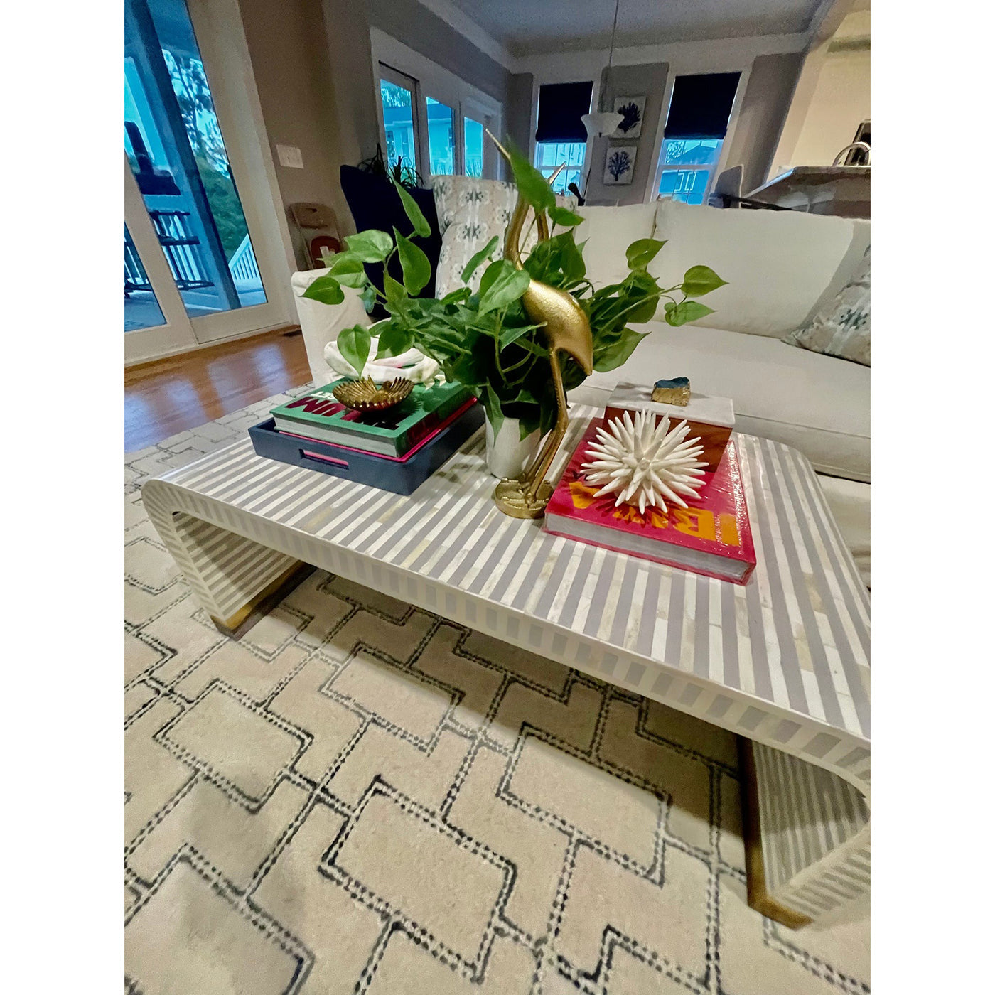 Bone Inlay Gray and White Waterfall Coffee table