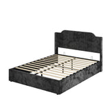Stuart Hydraulic Lift Up Storage Upholstered Platform Queen Bed BLACK