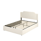 Stuart Hydraulic Lift Up Storage Upholstered Platform Queen Bed WHITE