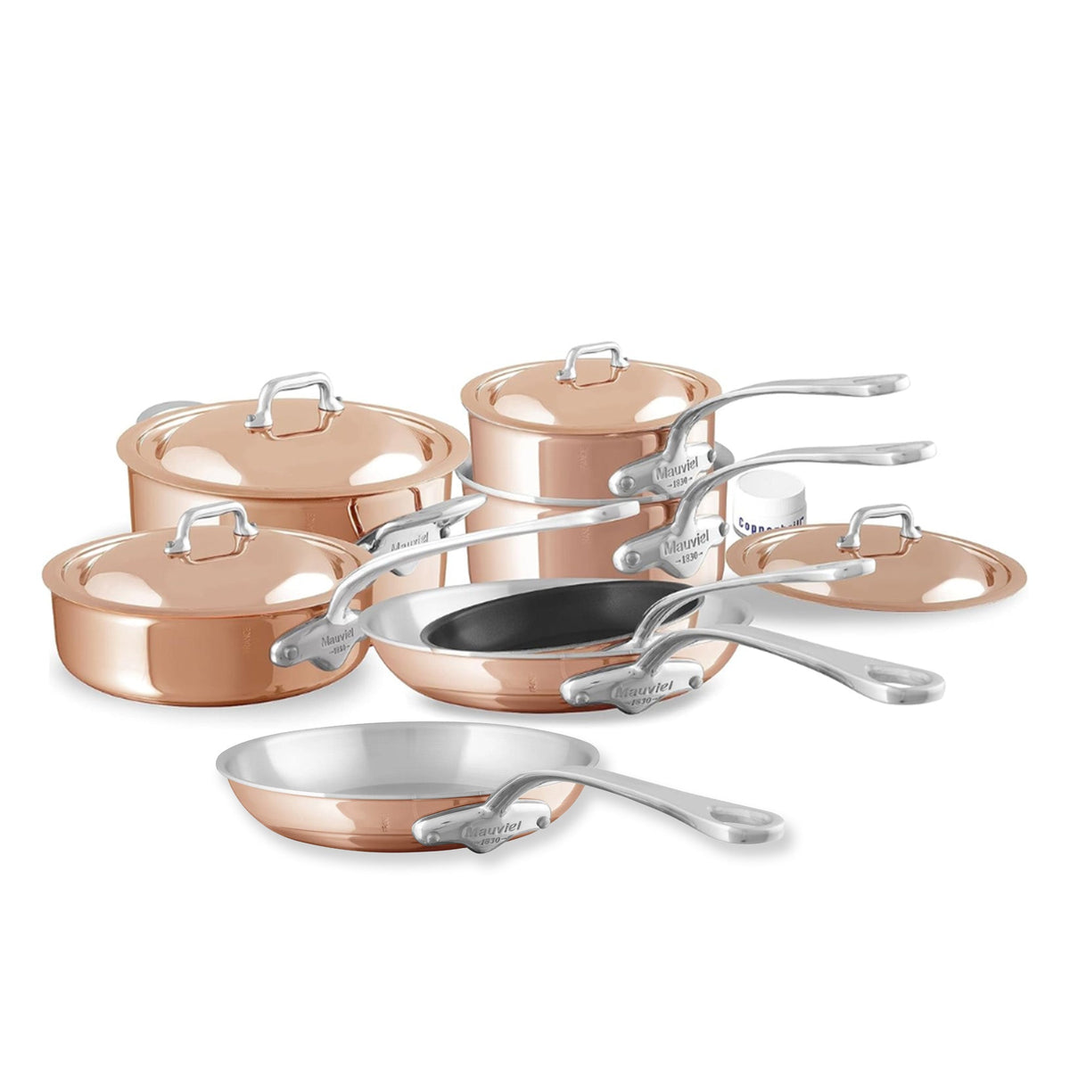 Mauviel M'6 S 11-Piece Induction Copper Cookware Set, Cast Stainless Steel Handles With Bonus Cleaner