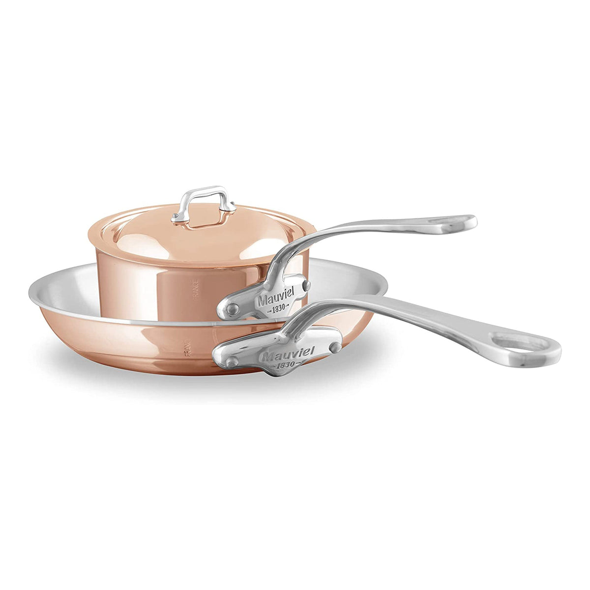 Mauviel M'6 S Induction Copper Sauce Pan With Lid 1.2-qt and Frying Pan 10.24-in Bundle