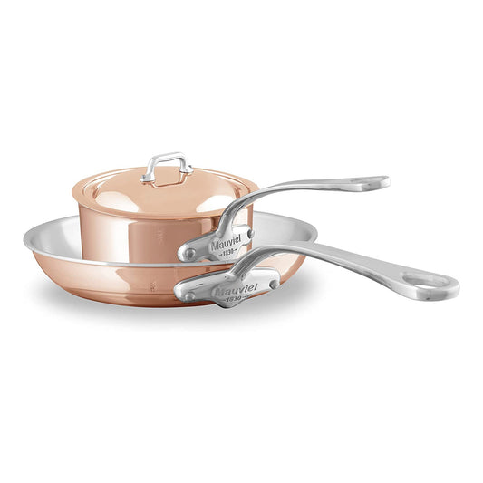 Mauviel M'6 S Induction Copper Sauce Pan With Lid 1.2-qt and Frying Pan 10.24-in Bundle