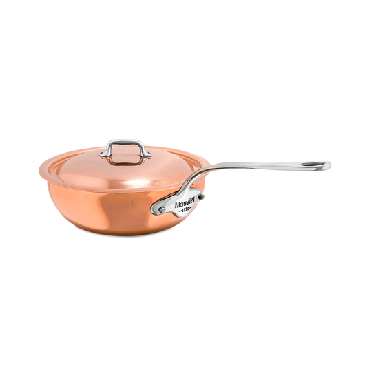 Mauviel M'6 S Induction Copper Chef Pan With Lid, Cast Stainless Steel Handle