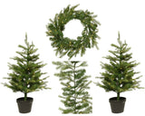 Grandis Set 2 Pre-Lit Trees, Wreath, & Garland Battery Operated