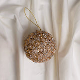 4" Gold Pearl Jeweled Ball Ornament Set Of 6