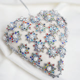4" Ivory Pearl Jeweled Heart Ornament with Flowers Set Of 6