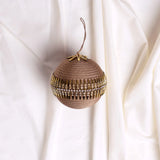 4" Brown Gold Jeweled Ball Ornament Set Of 6
