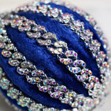 4" Blue Silver Jewel Ball Ornament Set Of 6