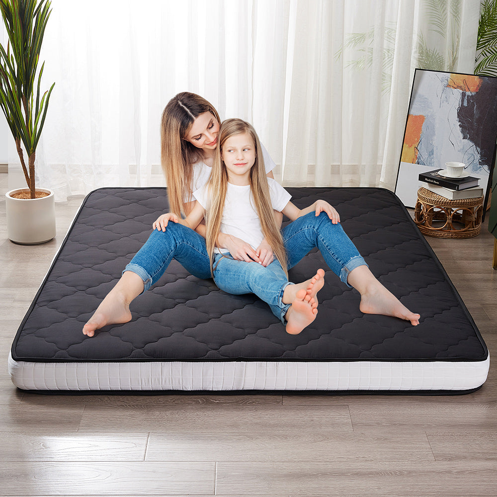 MAXYOYO 6" Extra Thick Diamond Wave Quilted Floor Futon Mattress, Topper Mattress Pad, Black